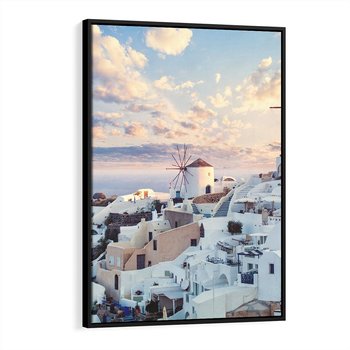 Obraz w ramie 70x100 - Biel ponad Błękitem - Santorini, białe budynki - rama czarna