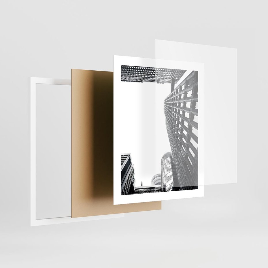 Plakat w ramie 40x50 - Monochromatyczna Sceneria Wieżowców - architektura, wieżowce - rama biała