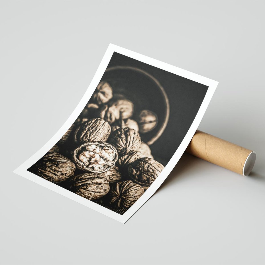 Plakat bez ramy 50x70 - Orzechy Włoskie w Sepii - orzechy włoskie, fotografia retro