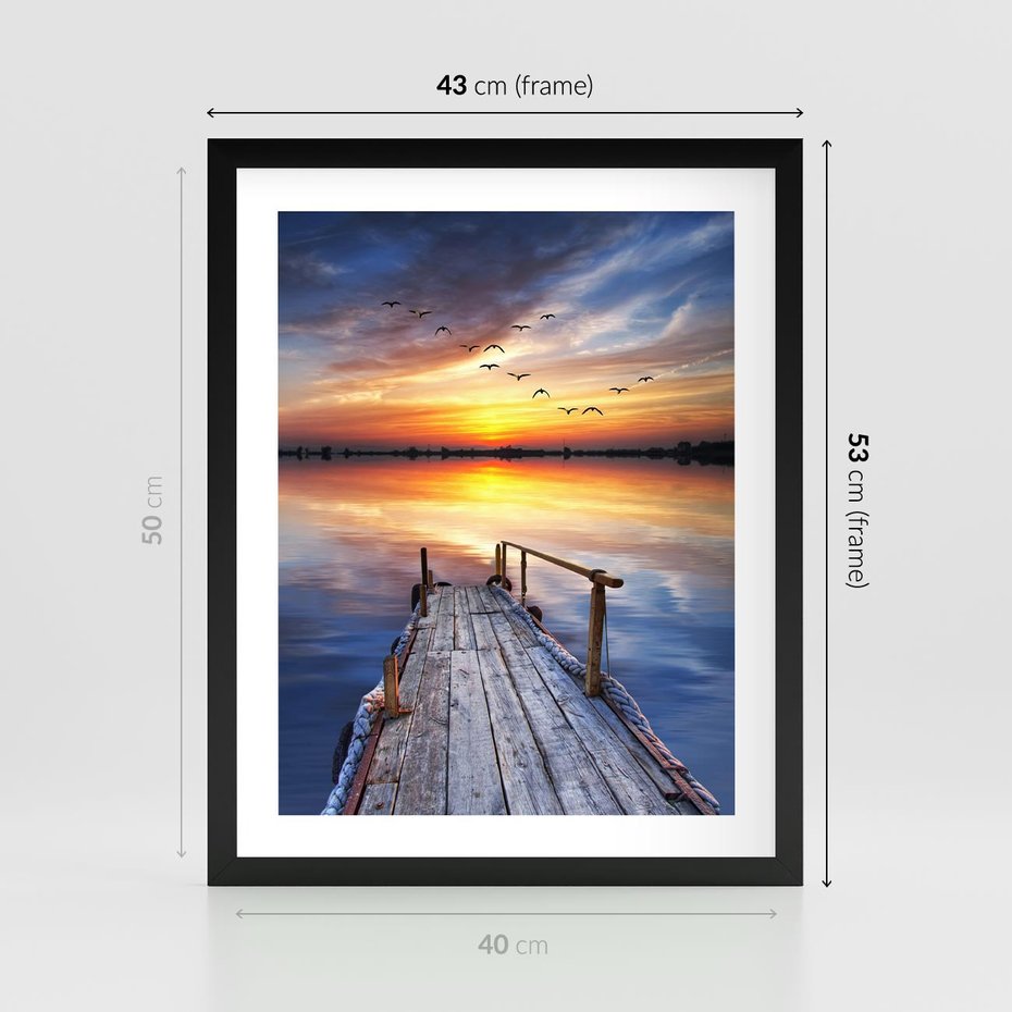 Plakat w ramie 40x50 - Zachód słońca na pomostcie - pomost, zachód - rama czarna