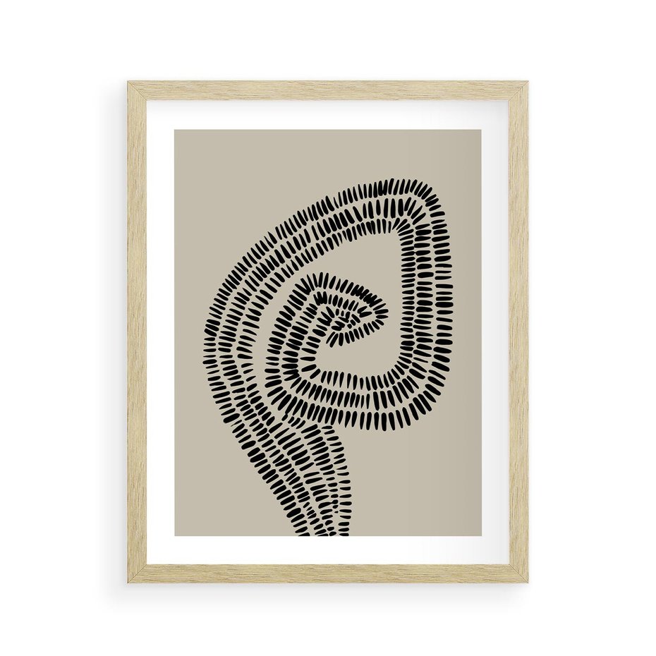 Plakat w ramie 40x50 - Nowoczesne Spektrum Wyobraźni - boho plakat, czarne kropki kreski - rama drewno