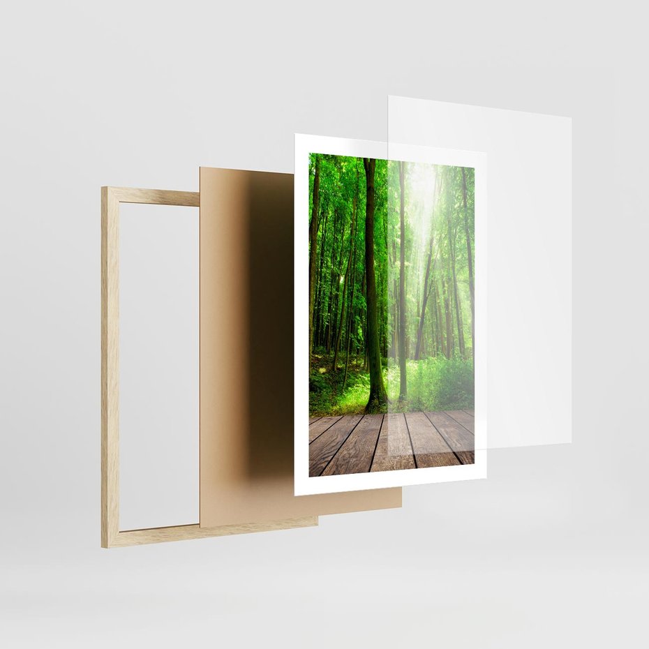 Plakat w ramie 50x70 - Spacer po urokliwej dróżce w lesie - las, dróżka - rama drewno