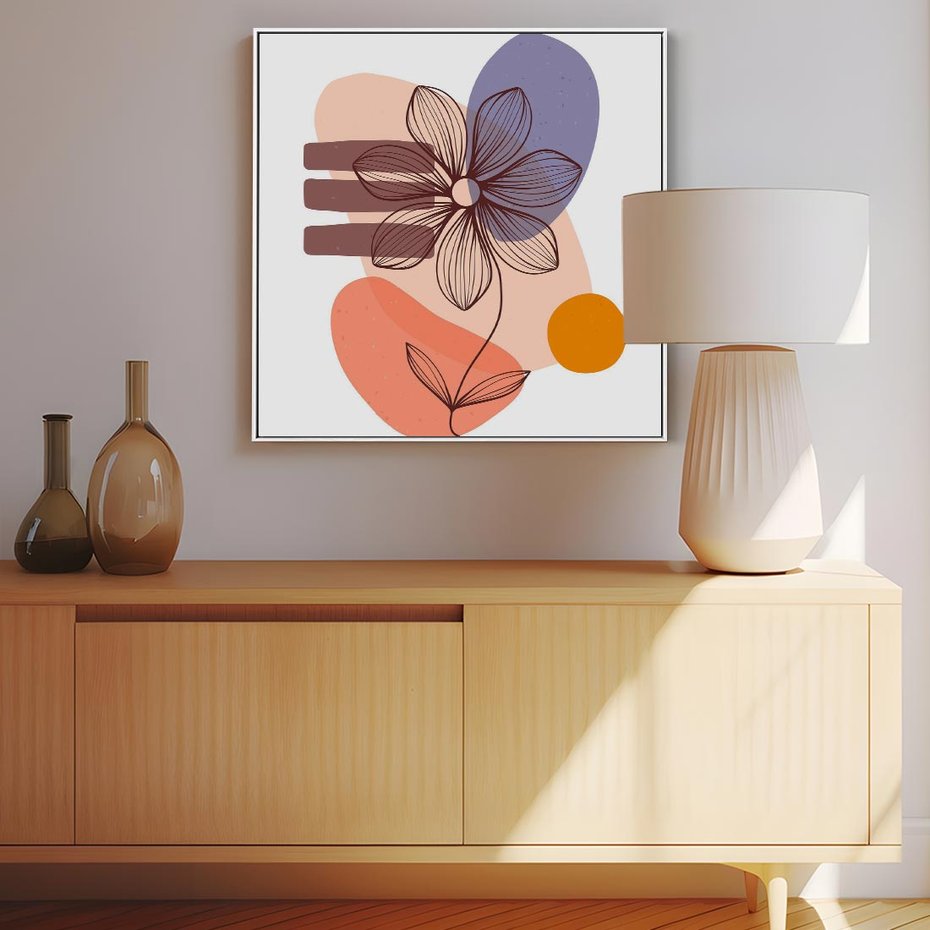 Obraz w ramie 50x50 - Migocące Odbicia Kwiatów - abstrakcyjna sztuka, plamy - rama biała