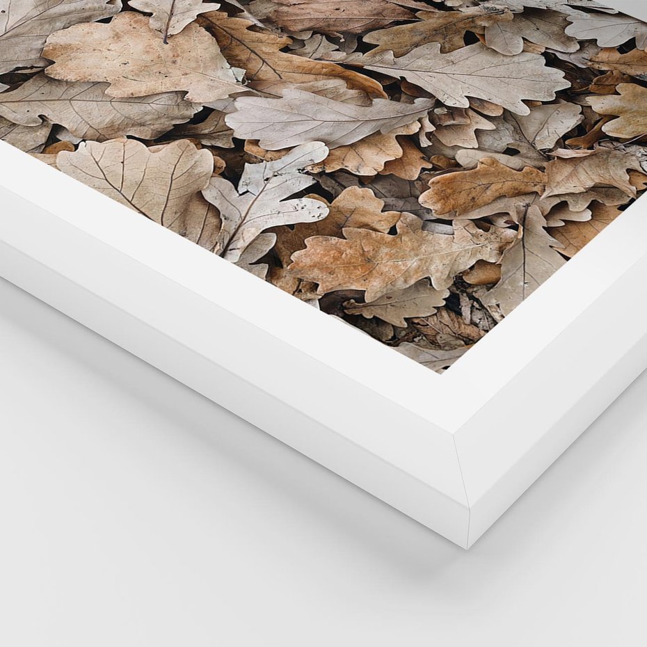 Plakat w ramie 40x50 - Nostalgiczny Pejzaż - suche liście, jesień - rama biała