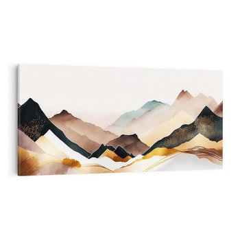 Obraz na płótnie 120x60 - Góry Tonące w Pastelach - złote pastelowe góry, akwarela