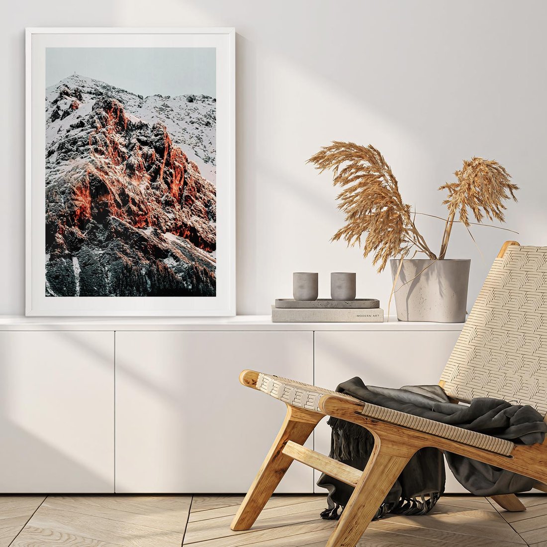 Plakat w ramie 30x40 - Zima na Szczycie - góry, zima - rama biała