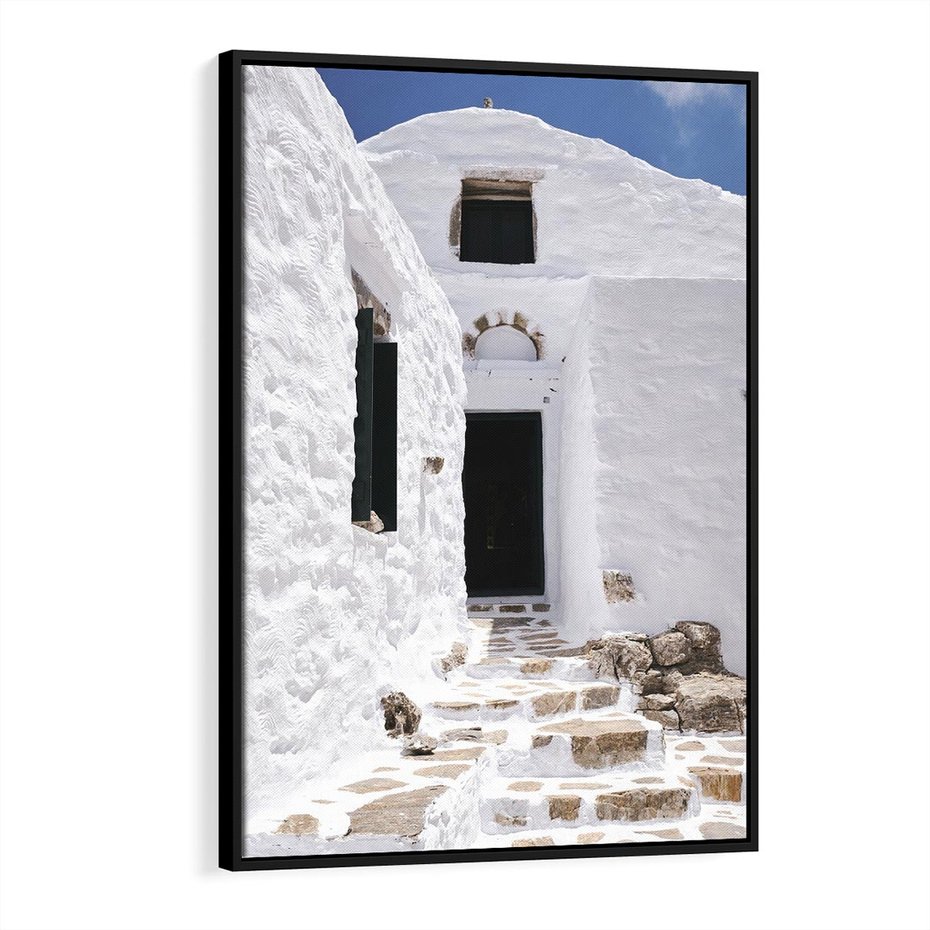 Obraz w ramie 70x100 - Santorini - Grecja błękitem malowana - Santorini, Grecja - rama czarna