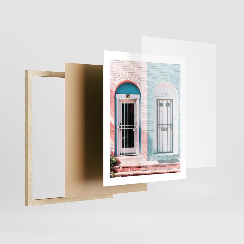 Plakat w ramie 40x50 - Urok Starych Drzwi - stare retro drzwi kamienicy, pastelowe kolory - rama drewno