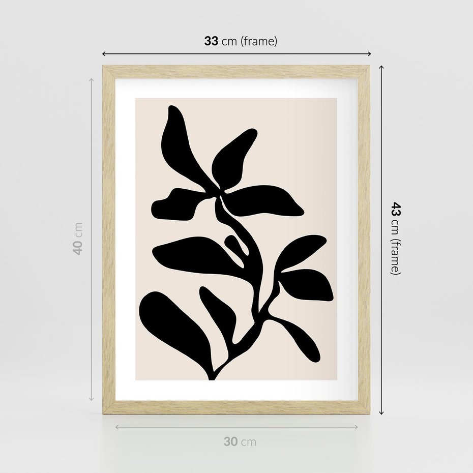 Plakat w ramie 30x40 - Wibracje Akwarelowych Ścieżek - abstrakcyjny minimalistyczna kwiat, czarno biały plakat - rama drewno