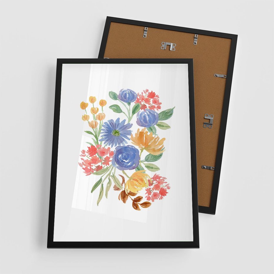 Plakat w ramie 50x70 - Kwiatowe Światło - akwarelowe kwiaty, bukiet - rama czarna