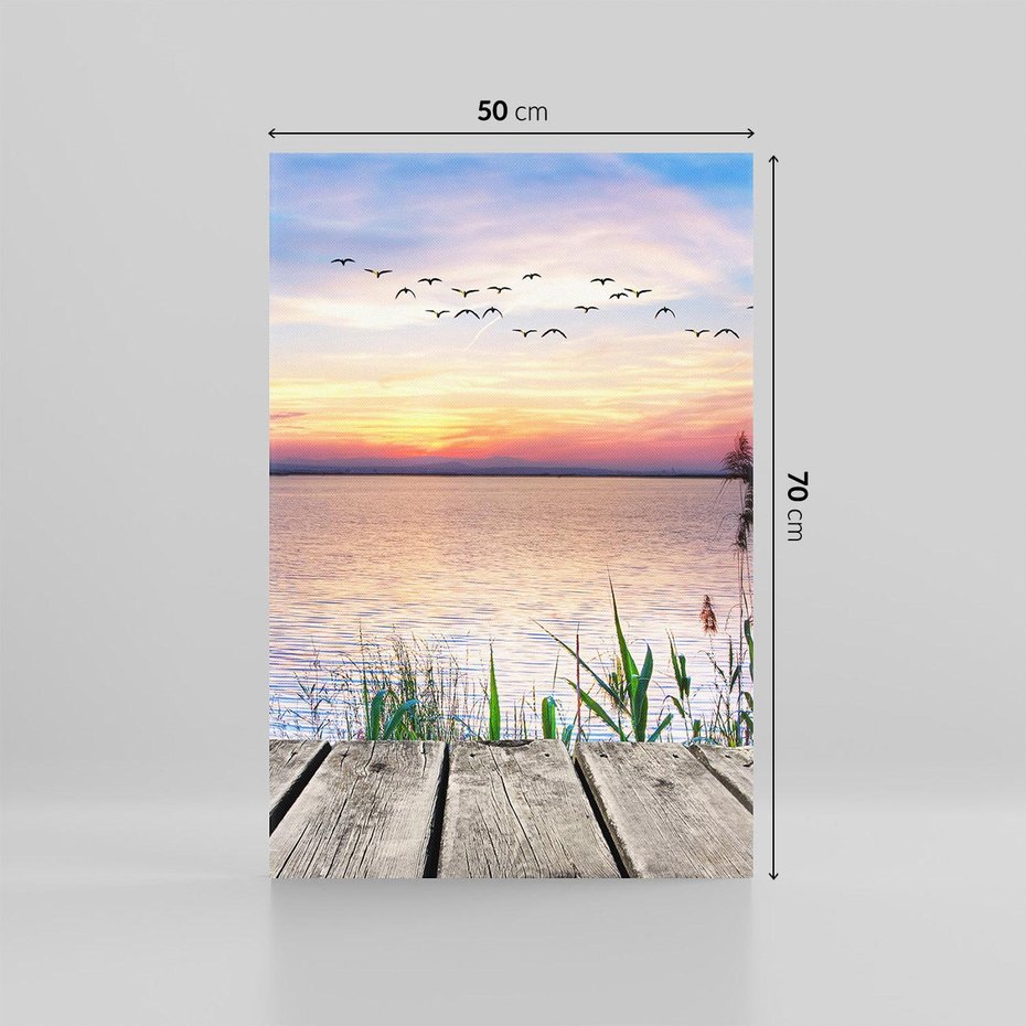 Obraz na płótnie 50x70 - Romantyczny zachód słońca nad morzem z ptakami - zachód, słońca