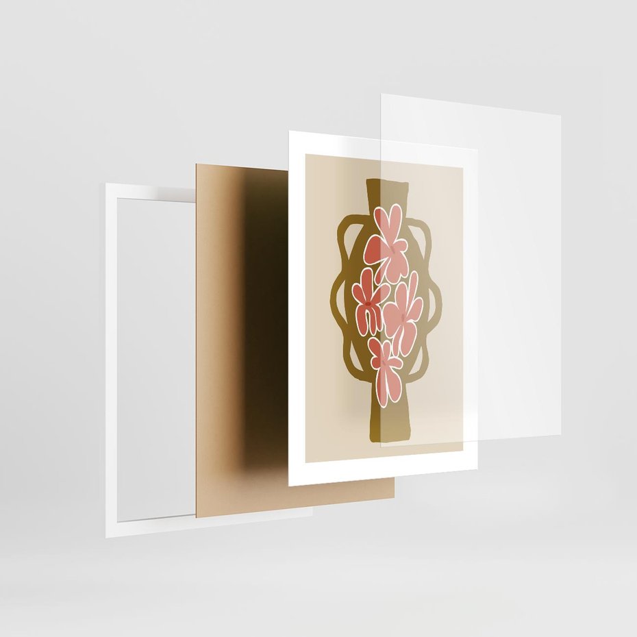 Plakat w ramie 30x40 - Rozbijające Formy - abstrakcyjny plakat, kwiaty na wazonie - rama biała