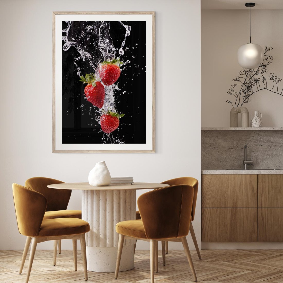 Plakat w ramie 50x70 - Słodki urok truskawek - truskawki, owoce - rama drewno