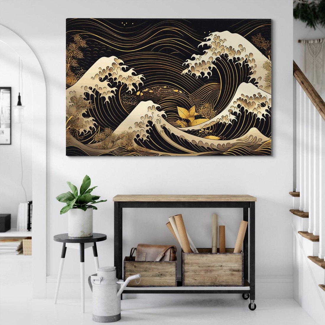 Obraz na płótnie 70x50 - Złote Piękno - ciemny obraz, fala morska