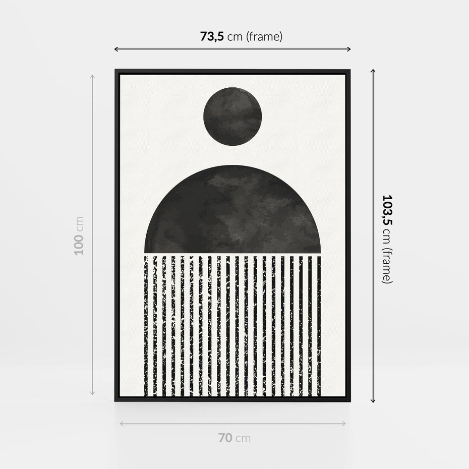 Obraz w ramie 70x100 - Księga Wibracji - abstrakcyjne czarno białe formy, minmalizm - rama czarna