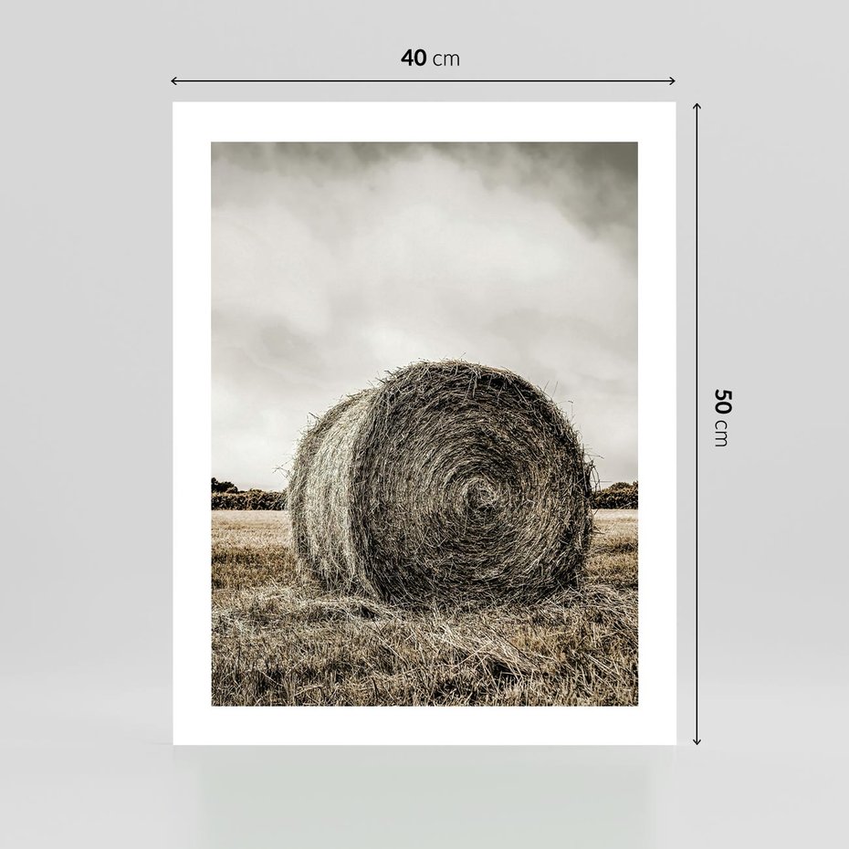 Plakat bez ramy 40x50 - Siano w Sepii: Wiejska Tradycja - snopek siana, bela siana
