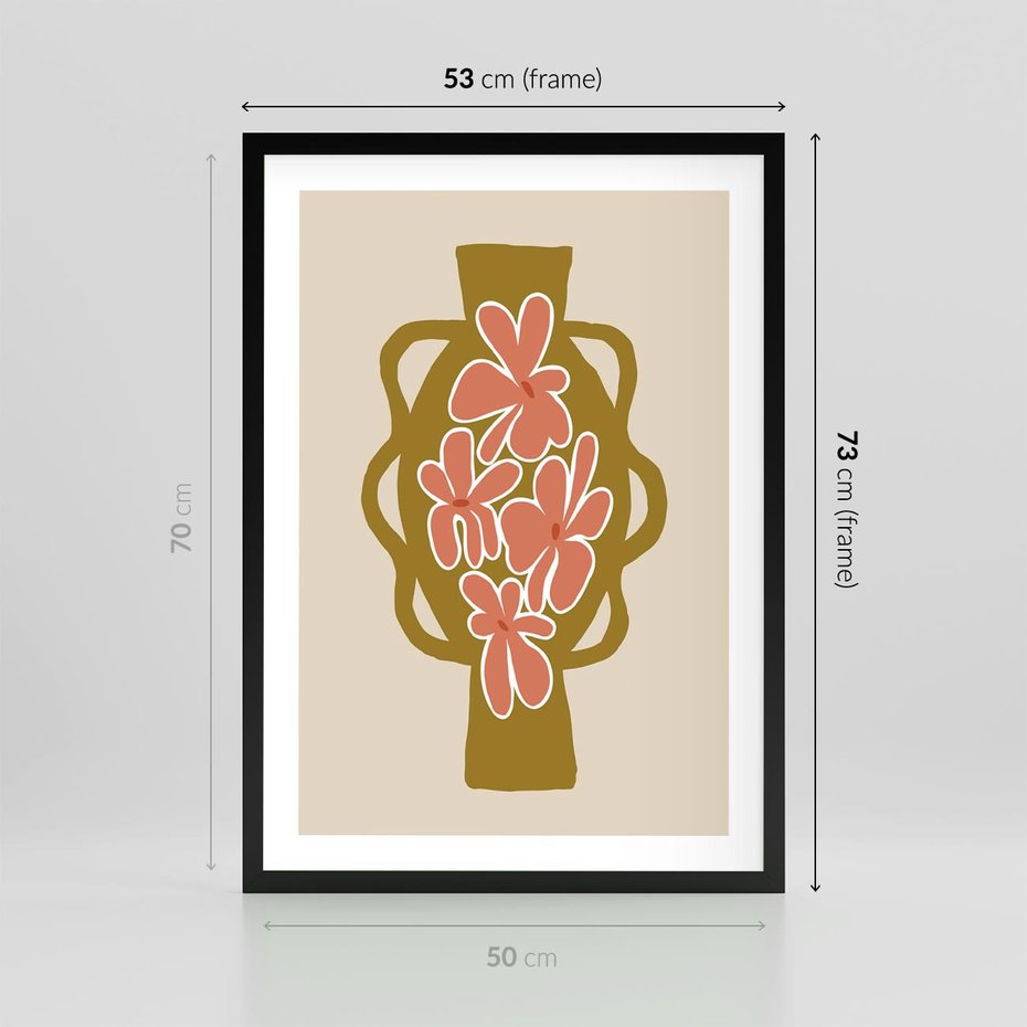 Plakat w ramie 50x70 - Rozbijające Formy - abstrakcyjny plakat, kwiaty na wazonie - rama czarna