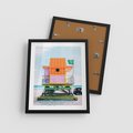 Plakat w ramie 40x50 - Plaża Miami w Słoneczny Dzień - domek ratownika, kolorowy - rama czarna