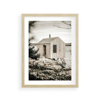 Plakat w ramie 50x70 - Nostalgiczna Oaza - rustykalny domek, domek nad jeziorem - rama drewno