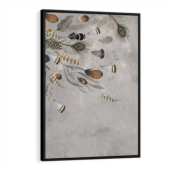 Obraz w ramie 50x70 - Sploty losu na płótnie - kompozycja boho piór, indiańskie pióra - rama czarna