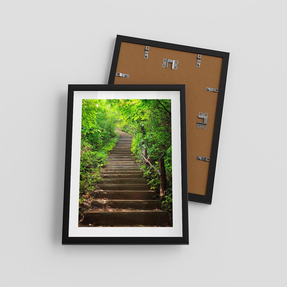 Plakat w ramie 30x40 - Lasowa ścieżka pełna tajemnic - ścieżka, schody - rama czarna