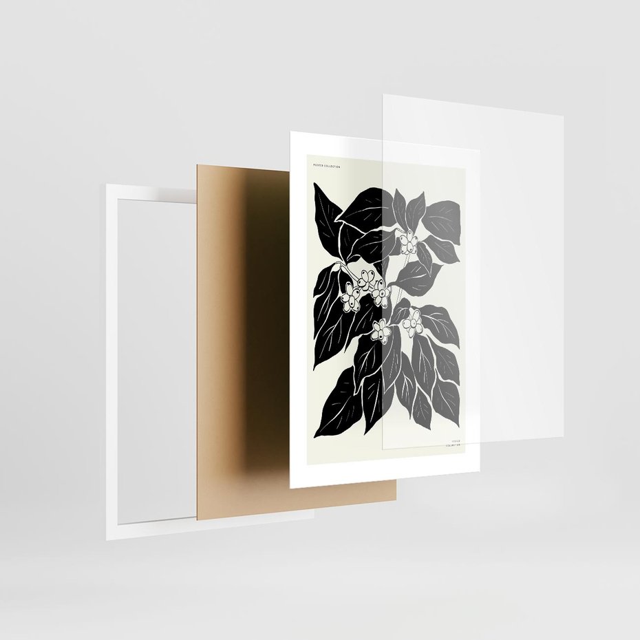 Plakat w ramie 30x40 - Ruchome szkicowe odbicia - czarno biała grafika, roślinność - rama biała