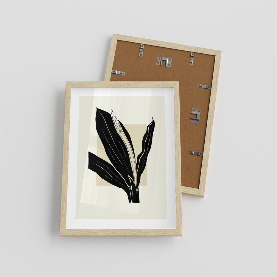 Plakat w ramie 30x40 - Harmonia liści - minimalistyczny obraz, szkic - rama drewno