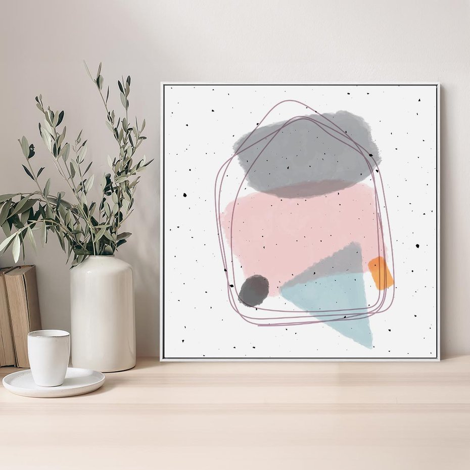 Obraz w ramie 50x50 - Migotliwa Opowieść - abstrakcyjna kompozycja, jak ręcznie malowana - rama biała