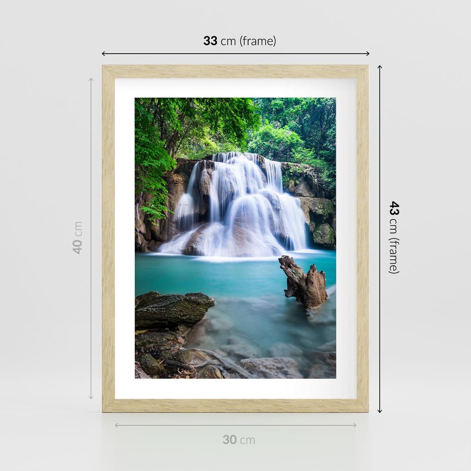 Plakat w ramie 30x40 - Abstrakcyjna nowoczesność - wodospad, woda - rama drewno