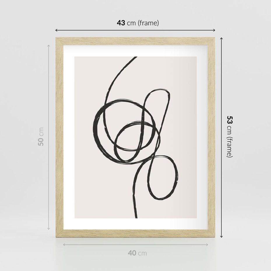 Plakat w ramie 40x50 - Migotliwa Kreatywność - abstrakcyjne szkicowane linie, minimalizm - rama drewno