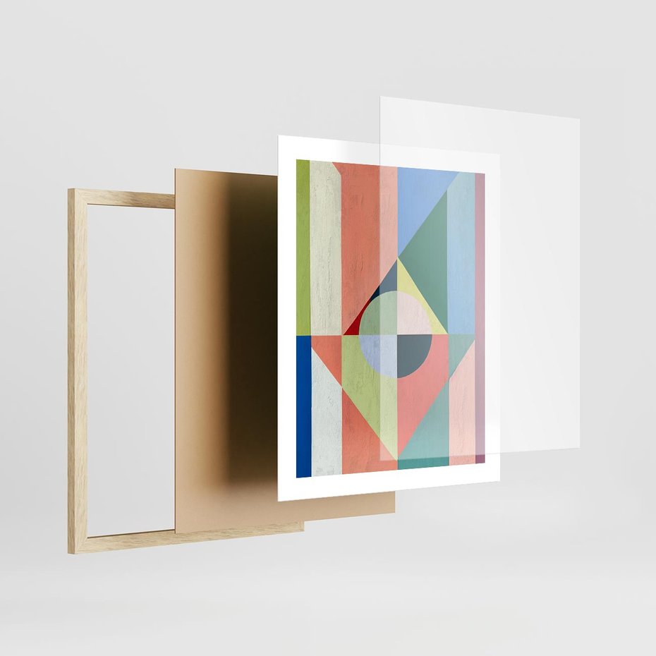 Plakat w ramie 40x50 - Księga Kolorowych Wizji - różne geometryczne formy, koła - rama drewno