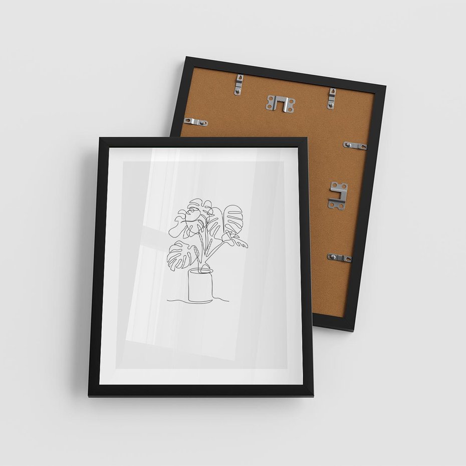 Plakat w ramie 40x50 - Tajemnicza Harmonia - sztuka one line, monstera - rama czarna