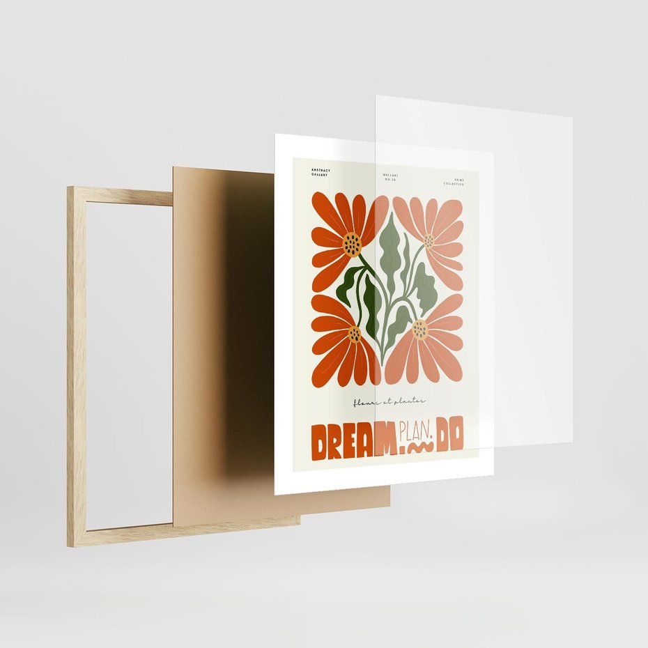 Plakat w ramie 40x50 - Księga Abstrakcji - sztuka nowoczesna, kolorowe kwiaty - rama drewno