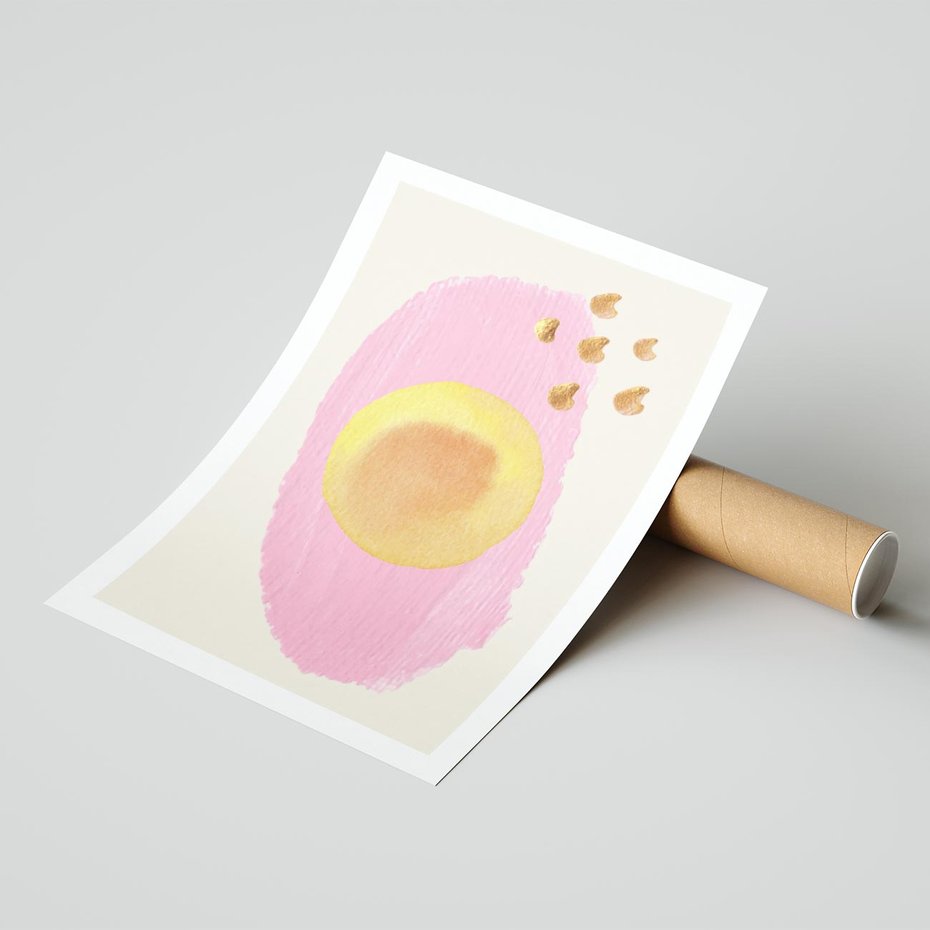 Plakat bez ramy 50x70 - Migotliwe Dziwne Ścieżki - abstrakcyjna różowa plama, akwarela