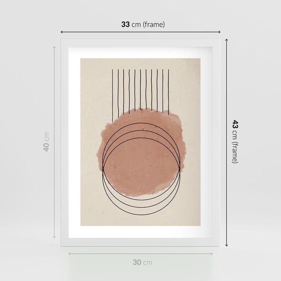 Plakat w ramie 30x40 - Migotliwe Kontury - akwarelowa plama, geometryczne szkicowane kształty - rama biała