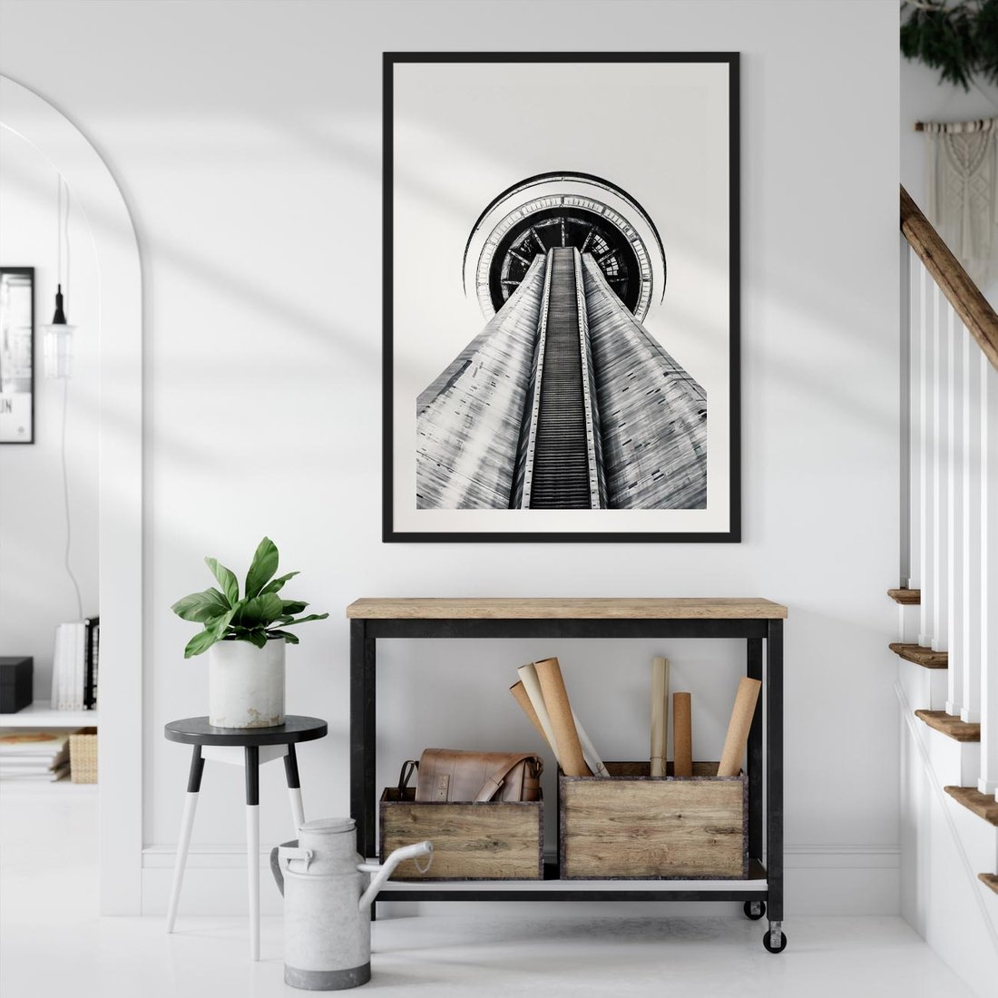 Plakat w ramie 50x70 - Perspektywa Wieży - architektura, wieża - rama czarna