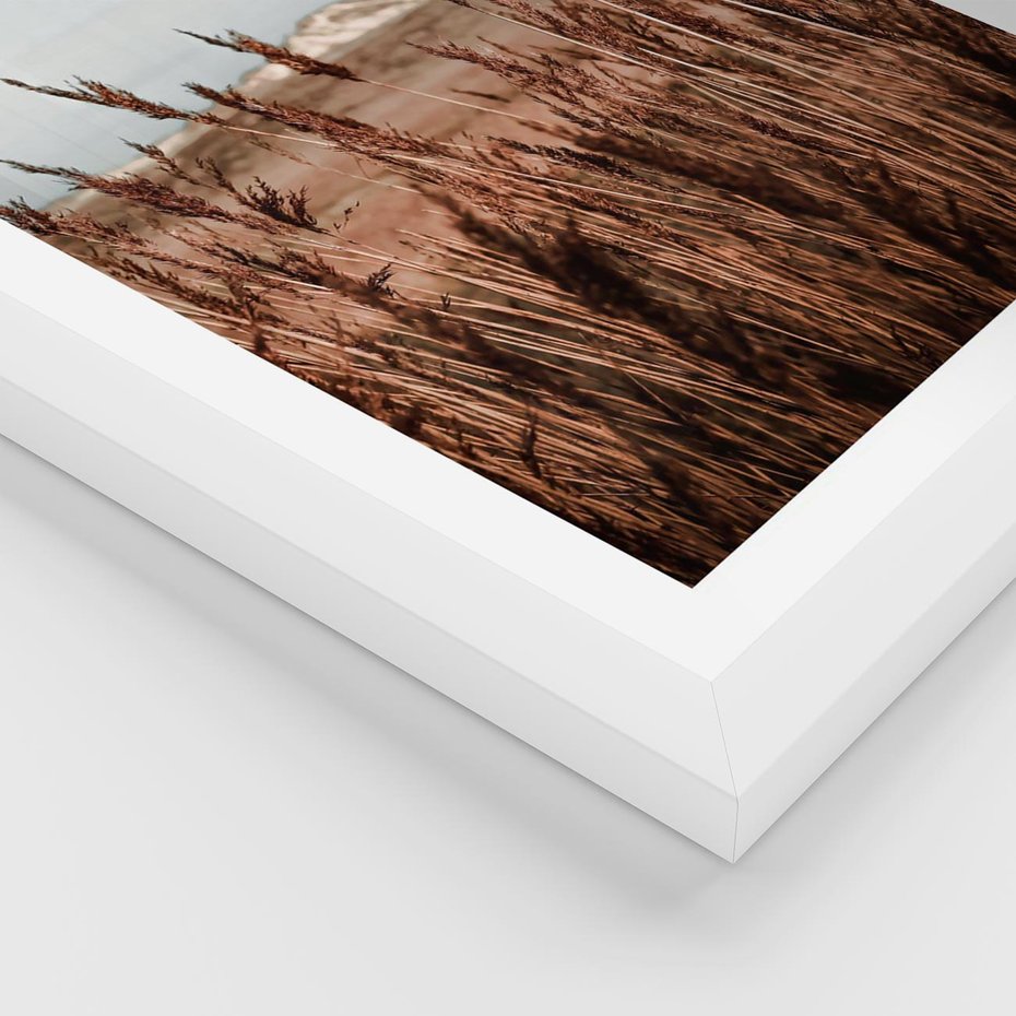 Plakat w ramie 40x50 - Wysokie Trawy w Górskim Krajobrazie - suche trawy, wysokie trawy - rama biała