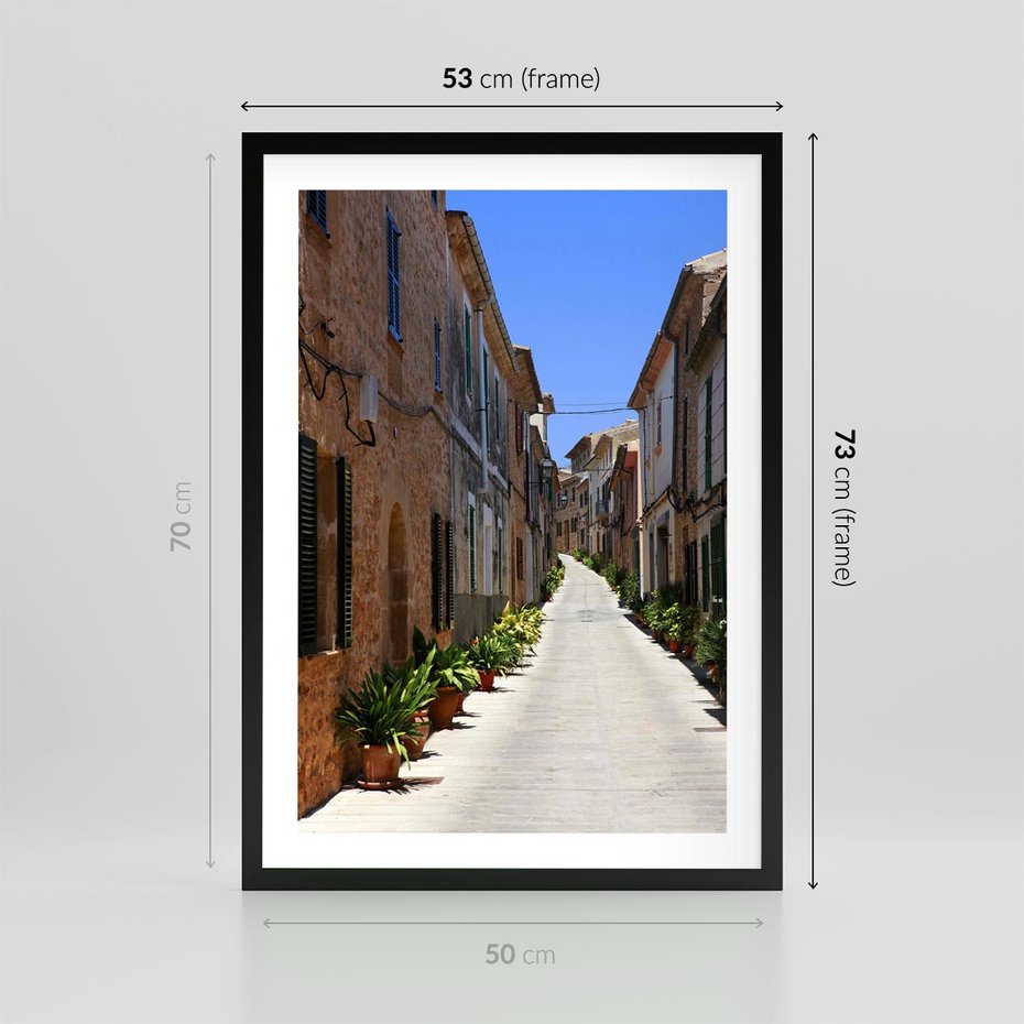 Plakat w ramie 50x70 - Urok uliczki: perspektywa miasta - uliczka, perspektywa - rama czarna