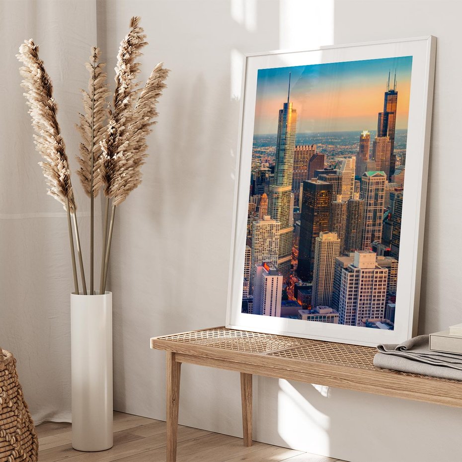 Plakat w ramie 50x70 - Wieżowce Nowego Jorku - Manhattan, wieżowce - rama biała