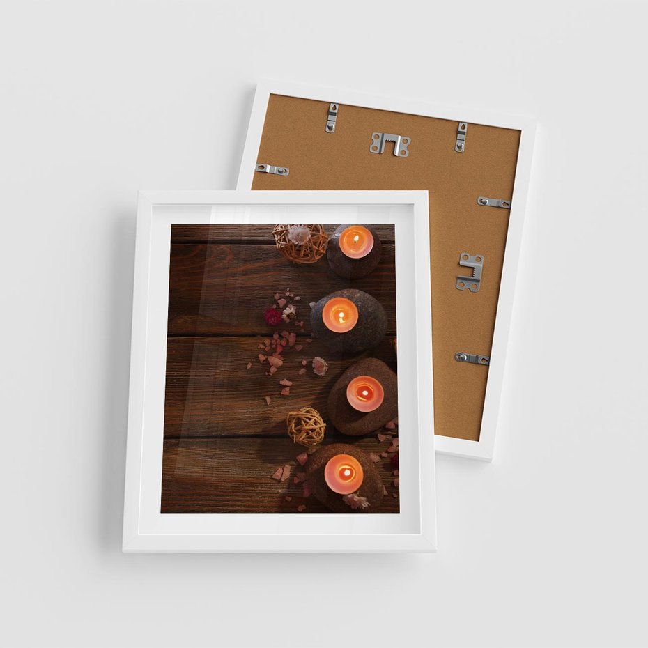 Plakat w ramie 40x50 - Relaksujące spa z pochodniami - spa, świece - rama biała