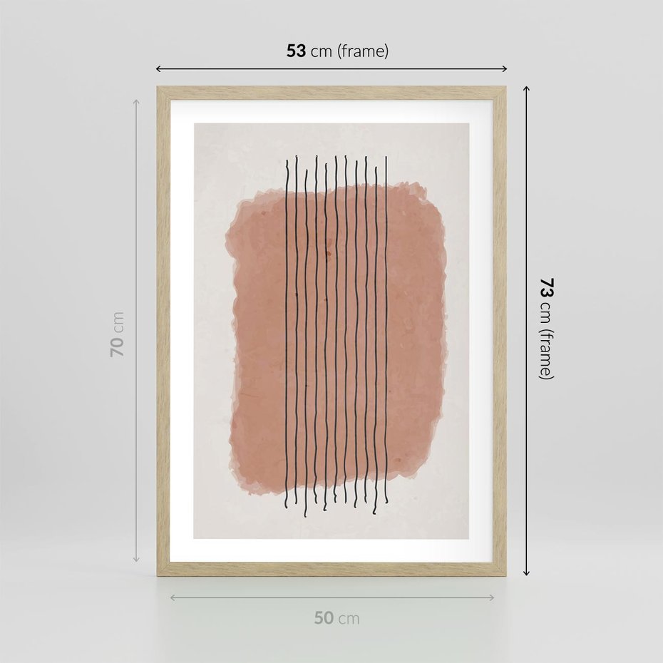 Plakat w ramie 50x70 - Rozmyte Widzenia - abstrakcyjna akwarelowa plama, nieregularne kreski - rama drewno