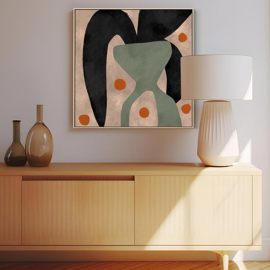 Obraz w ramie 80x80 - Impresje Boho - abstrakcyjny obraz, plakat - rama drewno