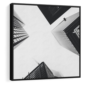 Obraz w ramie 50x50 - Nowoczesna Dynamika - perspektywa, wieżowce - rama czarna