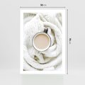 Plakat bez ramy 50x70 - Kawa na Wełnianym Kocu - kawa, biały wełniany koc