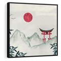 Obraz w ramie 50x50 - Słońce nad Górami - japoński krajobraz, góry - rama czarna
