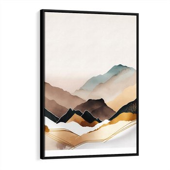 Obraz w ramie 50x70 - Góry Tonące w Pastelach - złote pastelowe góry, akwarela - rama czarna