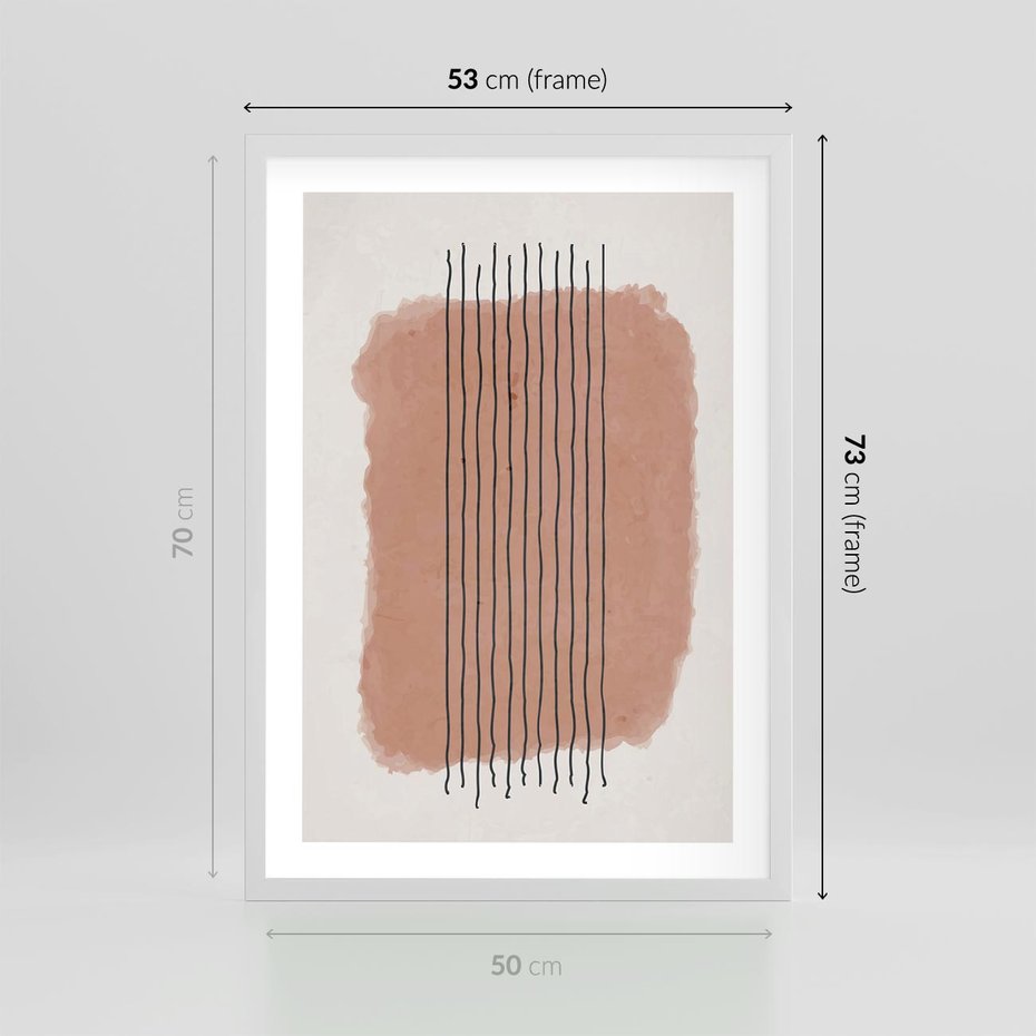 Plakat w ramie 50x70 - Rozmyte Widzenia - abstrakcyjna akwarelowa plama, nieregularne kreski - rama biała