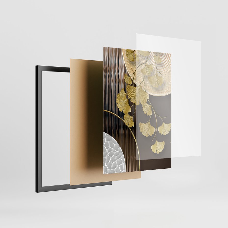 Zestaw obrazy w ramie 30x40 galeria - Japońskie, liście, abstrakcja, nowoczesny - rama czarna