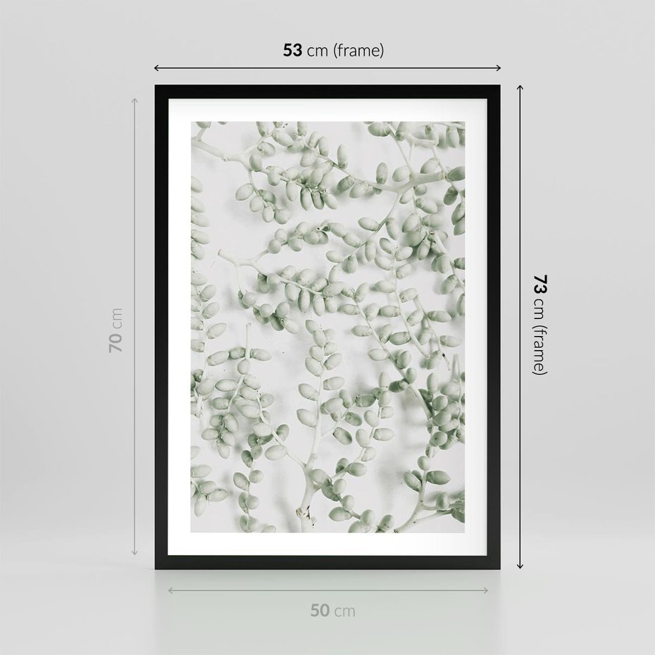Plakat w ramie 50x70 - Delikatność Zieleni - zielone gałązki, listki - rama czarna