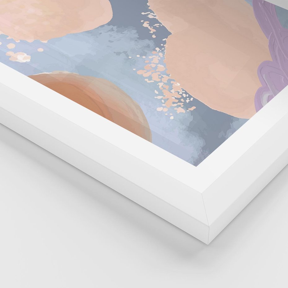 Plakat w ramie 30x40 - Przenikanie Niecodziennych Form - abstrakcyjne akwarelowe plamy, pastele - rama biała